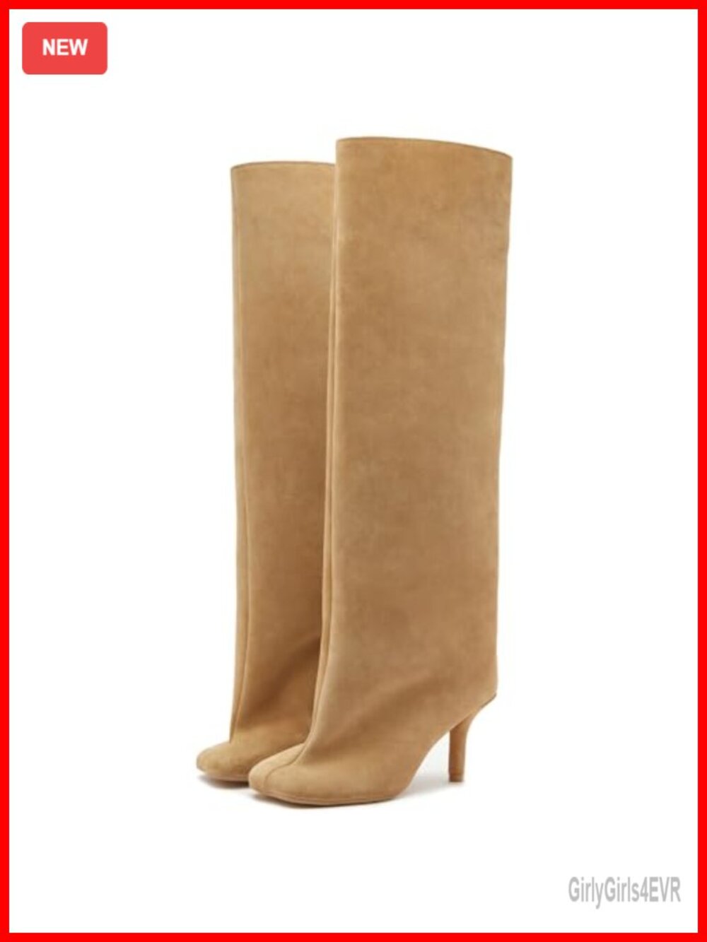 Wide Calf Knee High Stiletto Boots Suede Square Toe Pull-On Tall Boots